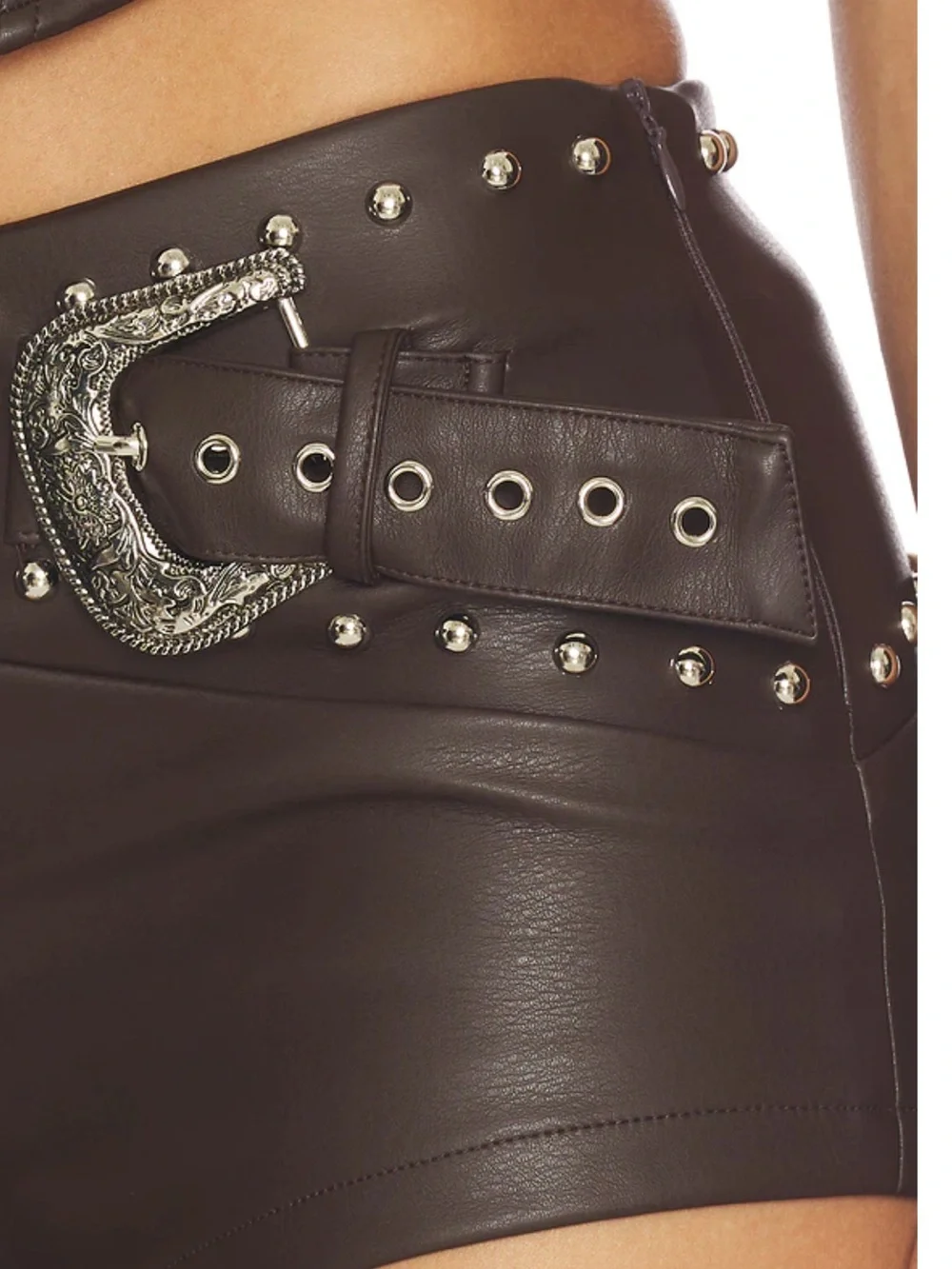 Superdown Melisa Faux Leather Shorts Brown western hot pants Revolve M